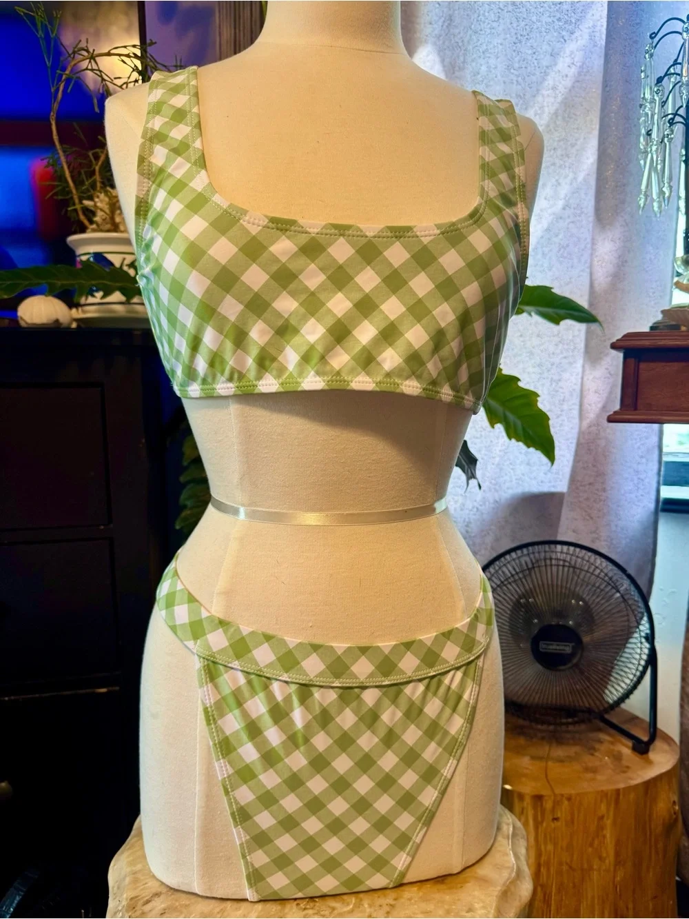 Missguided Green Gingham high waisted bikini